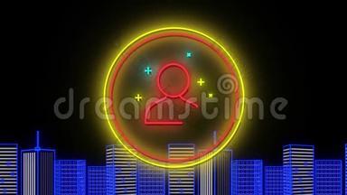 闪烁的红色霓虹灯数字人图标在发光的圆圈动画